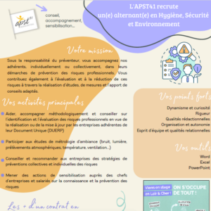 offre d'emploi alternant(e) en Hygiène, Sécurité et Environnement